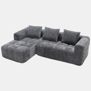 Sofá modular de 3 lugares - L-Sofa com chaise longue, 3 almofadas, bolso lateral - Cinza