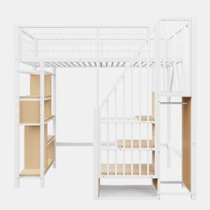 Cama alta multifuncional 90x200 cm - Com arrumação, prateleiras e escada - Branca
