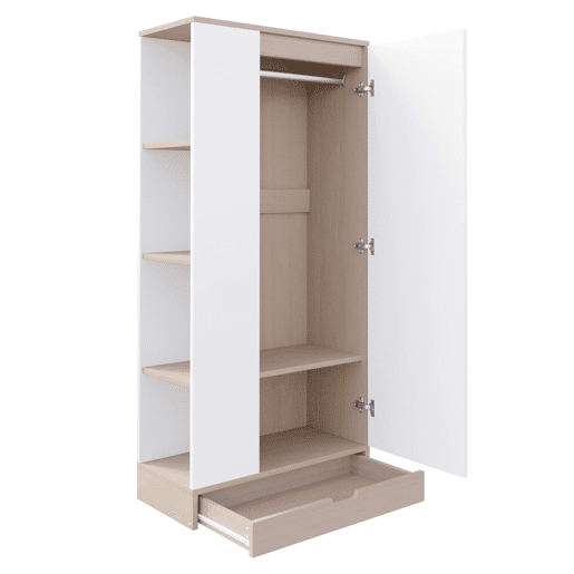 Armário roupeiro 70x40x170 cm - 1 porta com prateleiras e gavetas - Natural+Branco Armário roupeiro 70x40x170 cm - 1 porta com prateleiras e gavetas - Natural+Branco