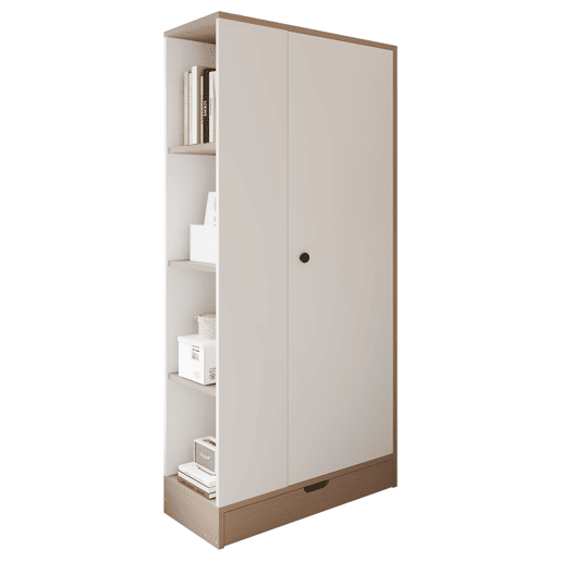 Armário roupeiro 70x40x170 cm - 1 porta com prateleiras e gavetas - Natural+Branco Armário roupeiro 70x40x170 cm - 1 porta com prateleiras e gavetas - Natural+Branco