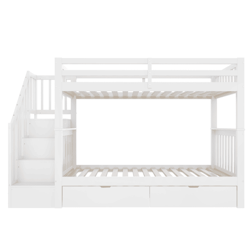 Beliche 90x200 cm - Com escada, 2 gavetas, grades altas, certificado EN747-1, branco