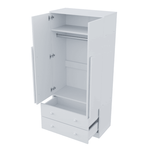 Armário roupeiro 70x40x170 cm - Porta dupla, gavetas e prateleiras - Branco