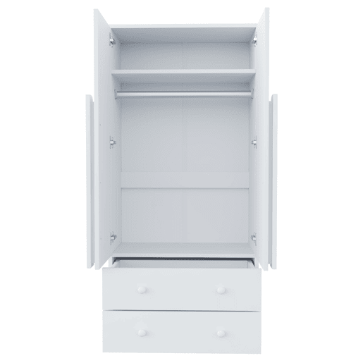 Armário roupeiro 70x40x170 cm - Porta dupla, gavetas e prateleiras - Branco