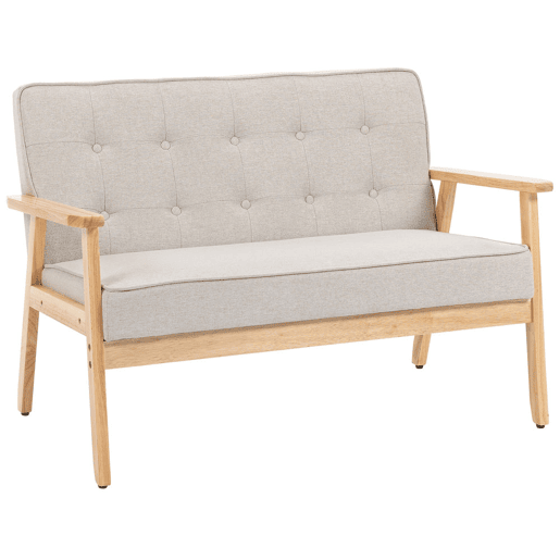 HOMCOM Sofá de 2 Lugares com Encosto e Almofadas Acolchoados Pés de Madeira Antiderrapantes para Sala de Estar Dormitório Oficina 113x67x78 cm Bege