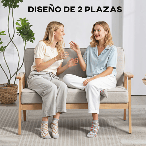 HOMCOM Sofá de 2 Lugares com Encosto e Almofadas Acolchoados Pés de Madeira Antiderrapantes para Sala de Estar Dormitório Oficina 113x67x78 cm Bege