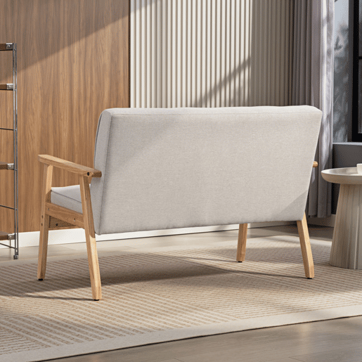 HOMCOM Sofá de 2 Lugares com Encosto e Almofadas Acolchoados Pés de Madeira Antiderrapantes para Sala de Estar Dormitório Oficina 113x67x78 cm Bege