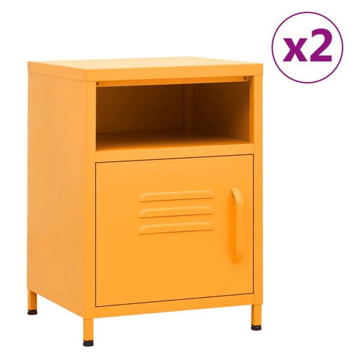 Lote de 2 Mesas De Cabeceira - Mesinhas De Cabeceira 35x35x51 cm aço amarelo mostarda