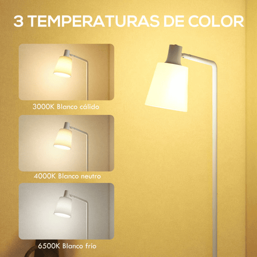 HOMCOM Candeeiro de Pé LED Regulável Candeeiro de Pé Sala Moderno com Ecrã Giratório 350° 3 Temperaturas de Cor 3000K4000K6500K e Lâmpada E27 para Quarto Escritório 45x21x148 cm Branco