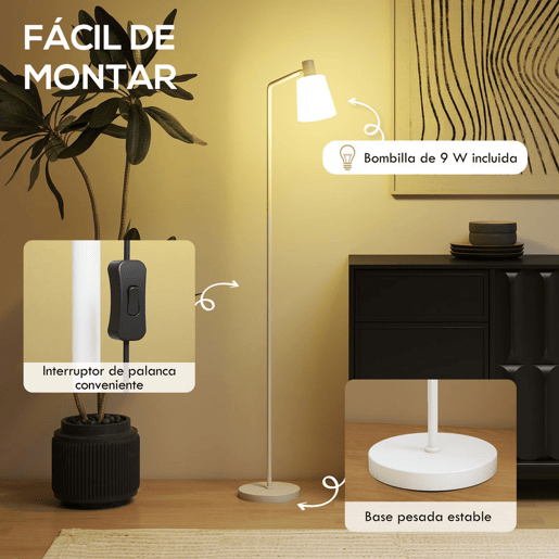 HOMCOM Candeeiro de Pé LED Regulável Candeeiro de Pé Sala Moderno com Ecrã Giratório 350° 3 Temperaturas de Cor 3000K4000K6500K e Lâmpada E27 para Quarto Escritório 45x21x148 cm Branco