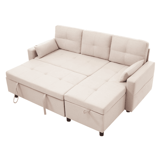 Sofá moderno em L com 3 lugares - Sofá modular conversível - Com arrumação e suporte para bebidas - Bege