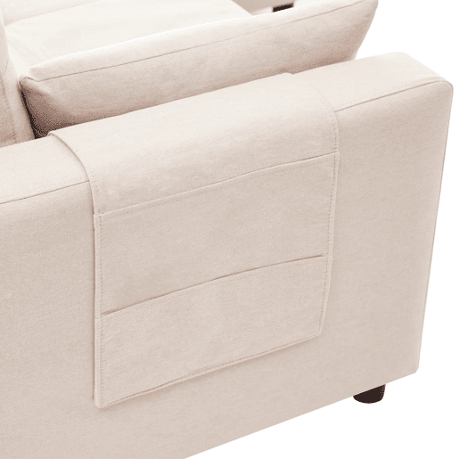 Sofá moderno em L com 3 lugares - Sofá modular conversível - Com arrumação e suporte para bebidas - Bege