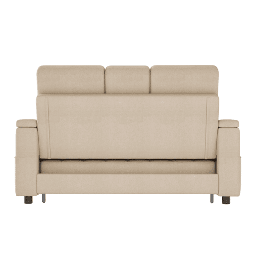 Sofá-cama de 2 lugares - Com arrumação, encosto ajustável, almofadas e apoios de braços, bege Sofá-cama de 2 lugares - Com arrumação, encosto ajustável, almofadas e apoios de braços, bege