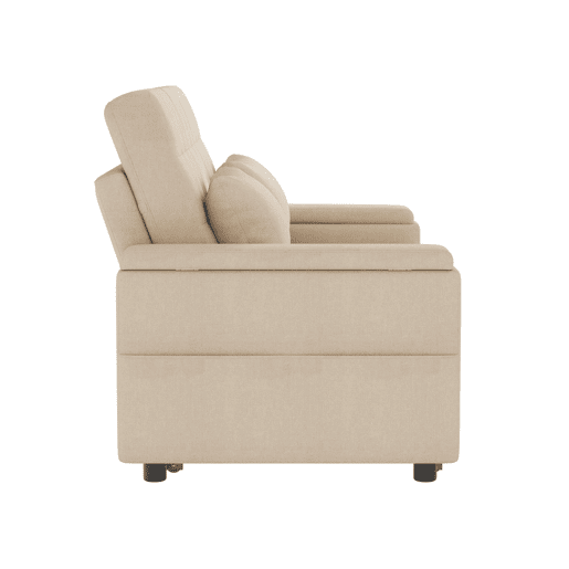 Sofá-cama de 2 lugares - Com arrumação, encosto ajustável, almofadas e apoios de braços, bege Sofá-cama de 2 lugares - Com arrumação, encosto ajustável, almofadas e apoios de braços, bege