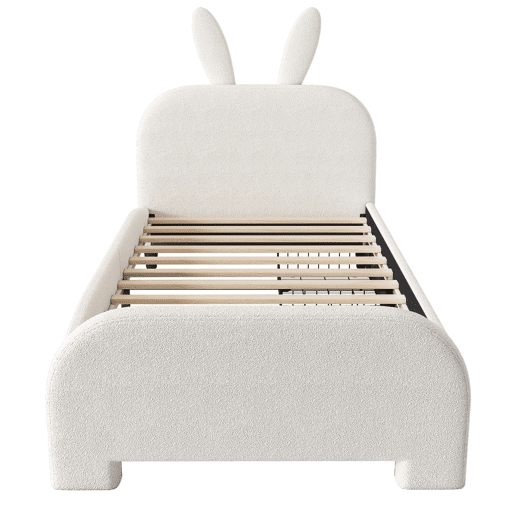 Cama plana 90x200 cm - Acolchoada, resistente à lã de ovelha, em forma de coelho, 2 gavetas - Branca