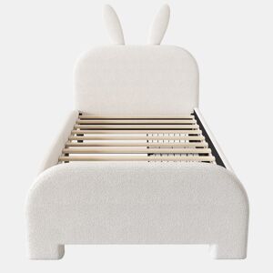Cama plana 90x200 cm - Acolchoada, resistente à lã de ovelha, em forma de coelho, 2 gavetas - Branca