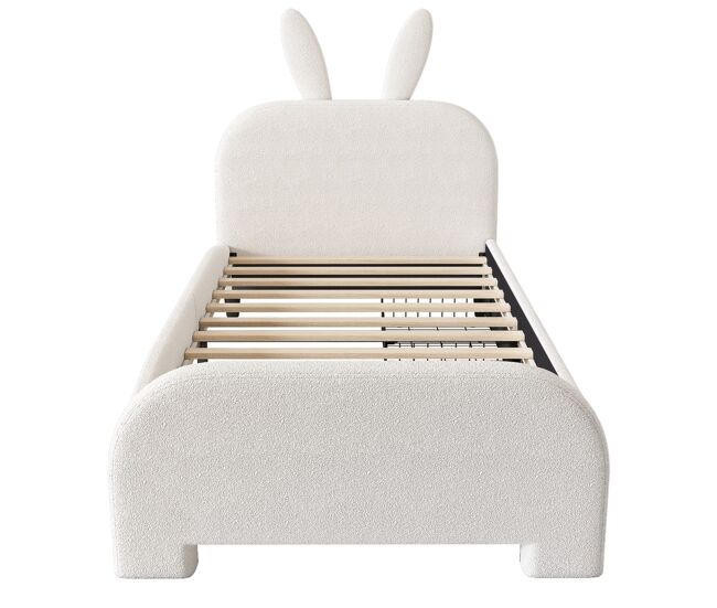 Cama plana 90x200 cm - acolchada, resistente a lana de oveja, forma de conejo, 2 cajones - blanco