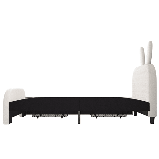 Cama plana 90x200 cm - Acolchoada, resistente à lã de ovelha, em forma de coelho, 2 gavetas - Branca