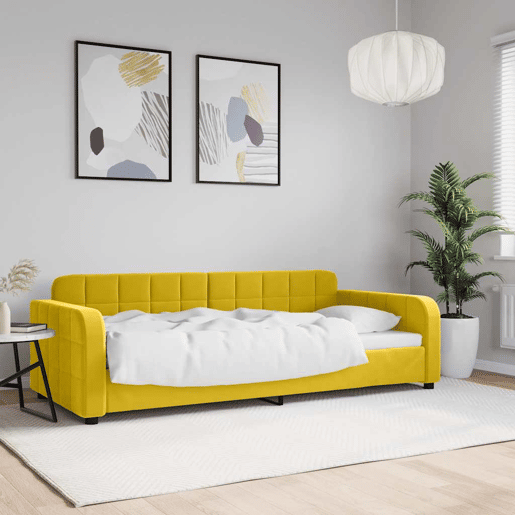 Sofá-cama, Sofá conversível 90x200 cm veludo amarelo