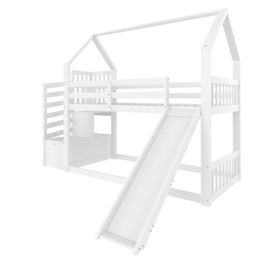 Beliche 90x200 cm - Com escada, escorregador e corrimão, sem colchão, branco