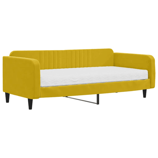 Sofá-cama, Sofá conversível com colchão 100x200 cm veludo amarelo