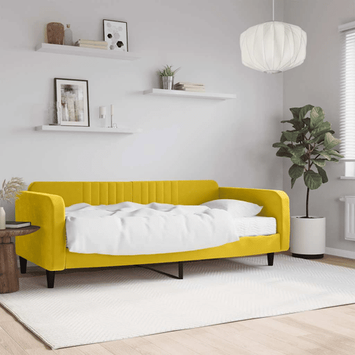 Sofá-cama, Sofá conversível com colchão 100x200 cm veludo amarelo