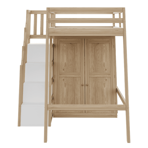 Cama alta 90x200 cm - Com escada de segurança, armário de arrumação - Cor madeira natural