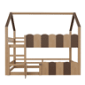 Litera infantil 90x200 cm - Diseño en forma de casa con barandillas altas - Color madera