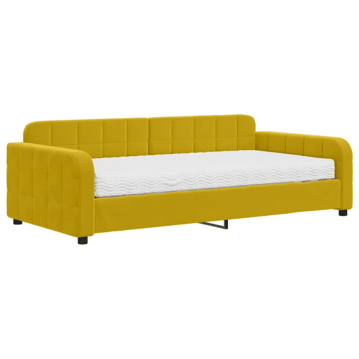 Sofá-cama, Sofá conversível com colchão 100x200 cm veludo amarelo Sofá-cama, Sofá conversível com colchão 100x200 cm veludo amarelo