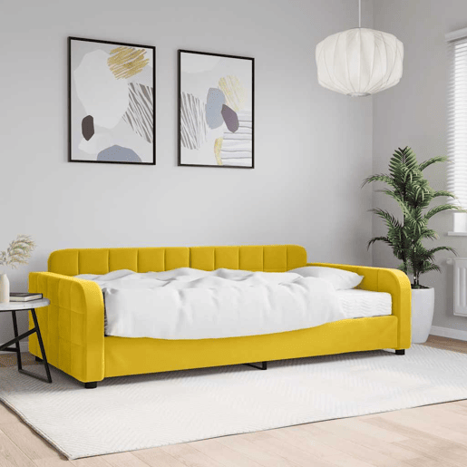 Sofá-cama, Sofá conversível com colchão 100x200 cm veludo amarelo Sofá-cama, Sofá conversível com colchão 100x200 cm veludo amarelo