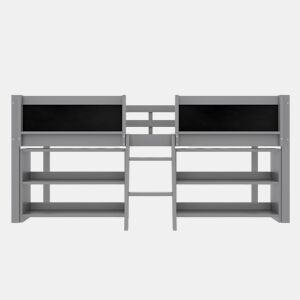 Cama semi-alta 90x200 cm - Prateleiras de armazenamento, Corrimão, Escada, Estilo minimalista, Cinza