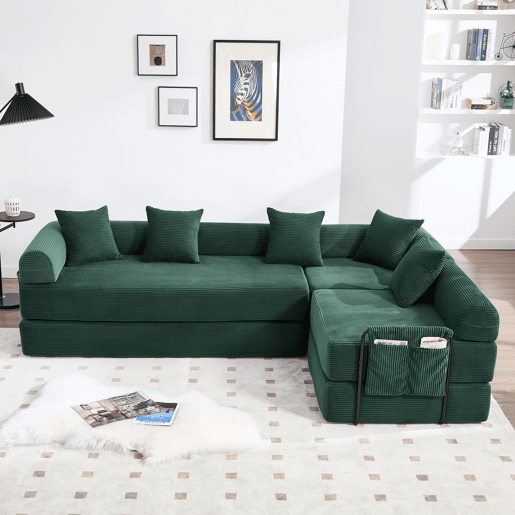 Sofá modular de 4 lugares - Com arrumação, funcionalidade modular, adequado para animais de estimação - Esmeralda Sofá modular de 4 lugares - Com arrumação, funcionalidade modular, adequado para animais de estimação - Esmeralda