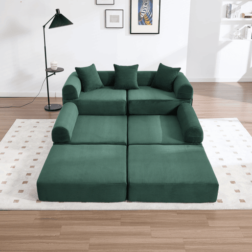Sofá modular de 4 lugares - Com arrumação, funcionalidade modular, adequado para animais de estimação - Esmeralda Sofá modular de 4 lugares - Com arrumação, funcionalidade modular, adequado para animais de estimação - Esmeralda