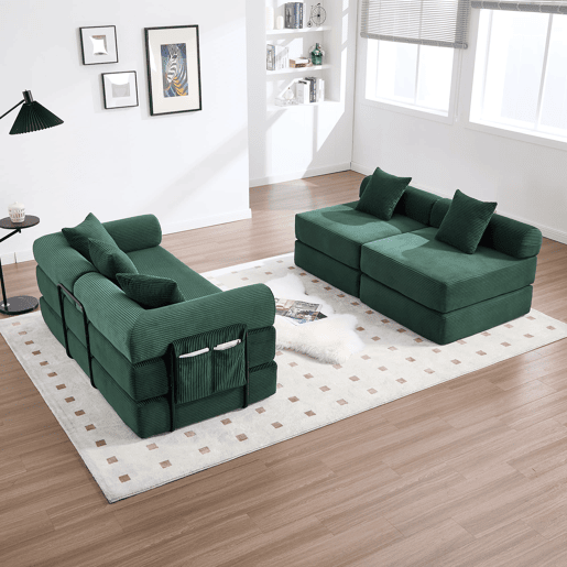 Sofá modular de 4 lugares - Com arrumação, funcionalidade modular, adequado para animais de estimação - Esmeralda Sofá modular de 4 lugares - Com arrumação, funcionalidade modular, adequado para animais de estimação - Esmeralda