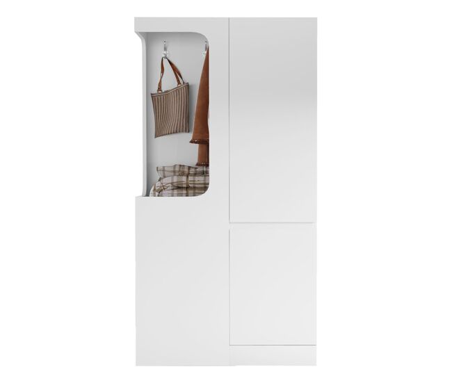 Armario 70x40x170 cm - 1 puerta, cajones y estantes, zona ropa abierta - blanco