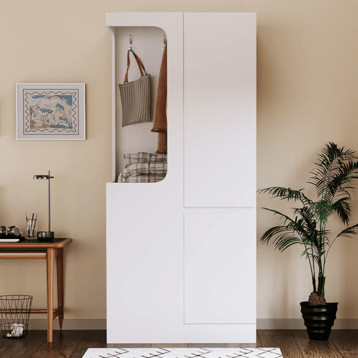 Armário 70x40x170 cm - 1 porta, gavetas e prateleiras, zona aberta para roupa - Branco Armário 70x40x170 cm - 1 porta, gavetas e prateleiras, zona aberta para roupa - Branco