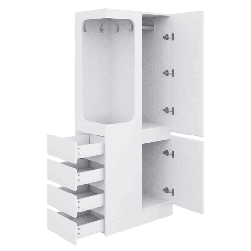 Armário 70x40x170 cm - 1 porta, gavetas e prateleiras, zona aberta para roupa - Branco Armário 70x40x170 cm - 1 porta, gavetas e prateleiras, zona aberta para roupa - Branco