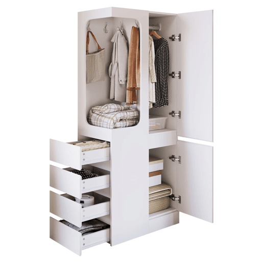 Armário 70x40x170 cm - 1 porta, gavetas e prateleiras, zona aberta para roupa - Branco Armário 70x40x170 cm - 1 porta, gavetas e prateleiras, zona aberta para roupa - Branco