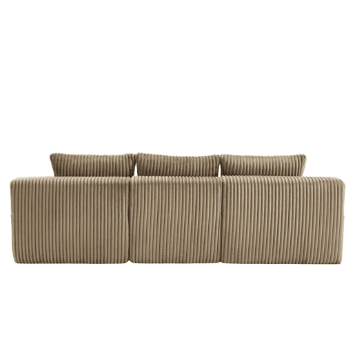 Sofá modular de 3 lugares - chaise longue, 5 almofadas, bolsos laterais, porta-copos, tecido macio, espuma densa - cáqui