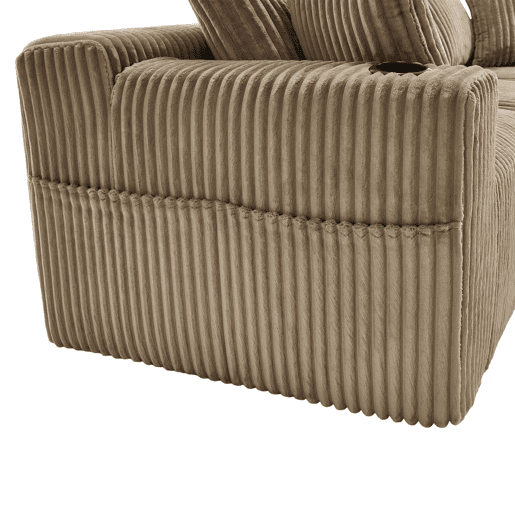 Sofá modular de 3 lugares - chaise longue, 5 almofadas, bolsos laterais, porta-copos, tecido macio, espuma densa - cáqui