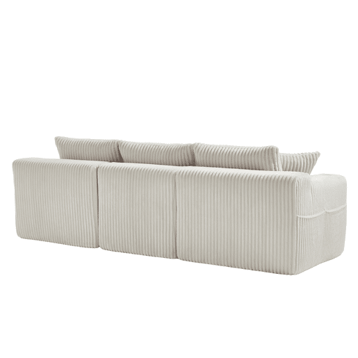 Sofá modular de 3 lugares - com chaise longue, 5 almofadas, bolsos laterais - Bege
