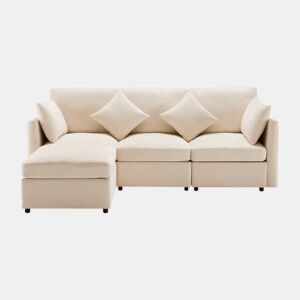 Sofá modular de 4 lugares - Design moderno, chenille, sofá em forma de L com apoio para os pés - Bege