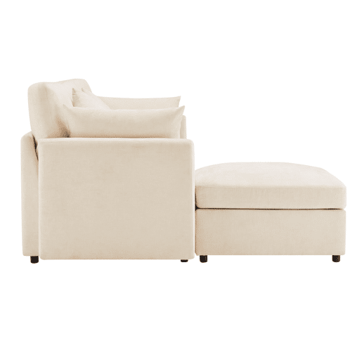 Sofá modular de 4 lugares - Design moderno, chenille, sofá em forma de L com apoio para os pés - Bege