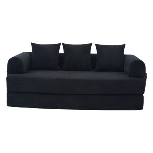 Sofá dobrável de 3 lugares - Estrutura metálica, 3 almofadas, com bolsos laterais - Preto