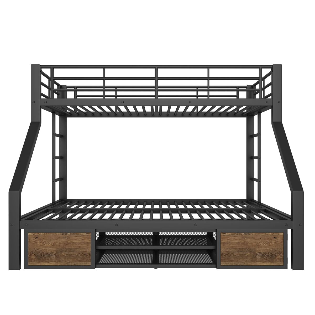 Litera 90x200 cm + 140x200 cm - cama infantil con zapatero, estantes, barandillas, escalera, certificada en747 - negro