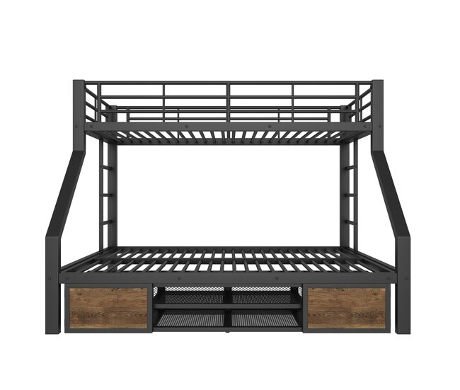 Litera 90x200 cm + 140x200 cm - cama infantil con zapatero, estantes, barandillas, escalera, certificada en747 - negro