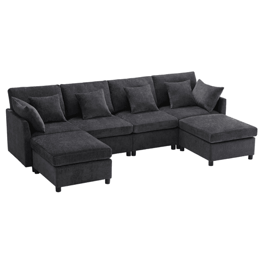 Sofá modular de 6 lugares - em forma de L e U, com apoio para os pés removível - Cinza