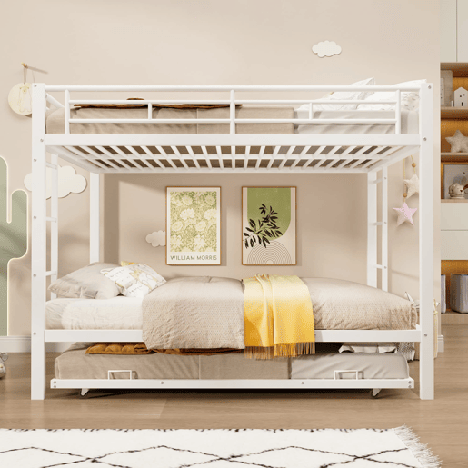 Beliche 140x200 cm - Estrutura em ferro, cama com cama extraível, grade alta, branco