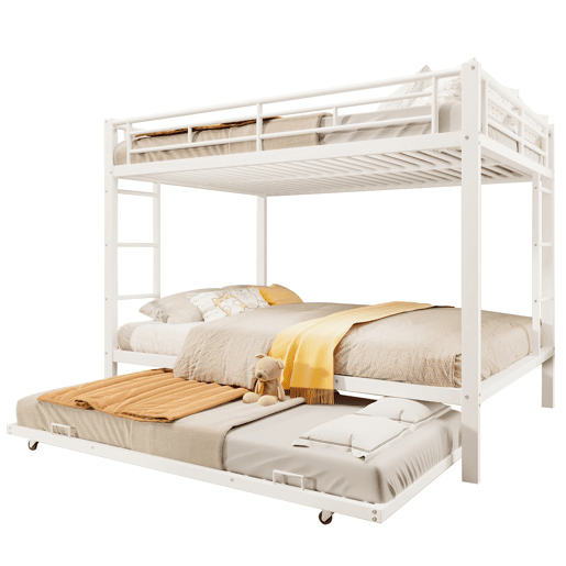 Beliche 140x200 cm - Estrutura em ferro, cama com cama extraível, grade alta, branco