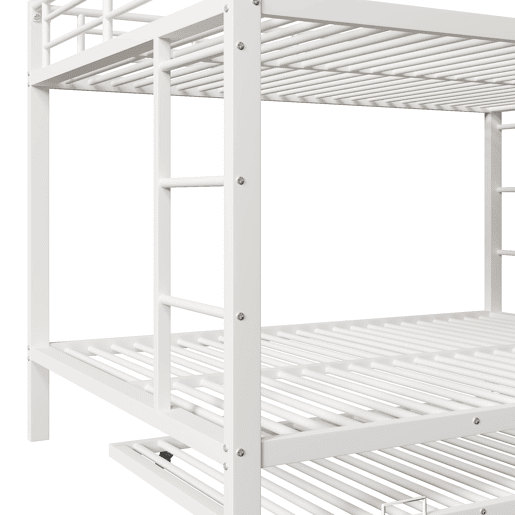 Beliche 140x200 cm - Estrutura em ferro, cama com cama extraível, grade alta, branco