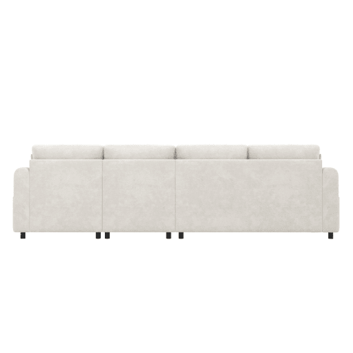 Sofá moderno de veludo 281x86x71 cm - Espaço de arrumação no canto, braços com bolsos - Bege